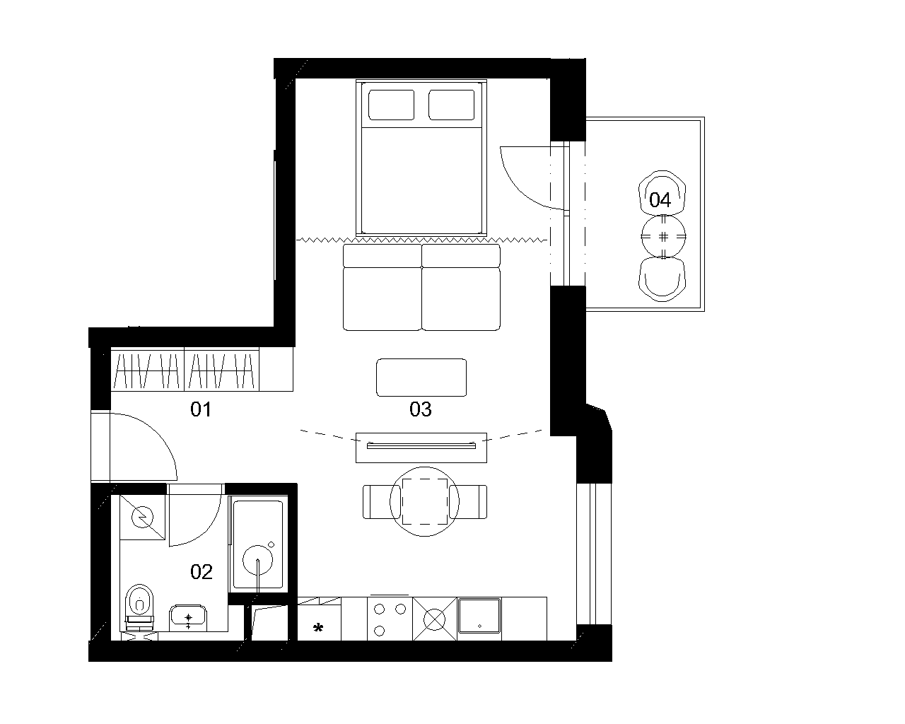 D3B - 1 izbový byt - Nové Mlynarce
