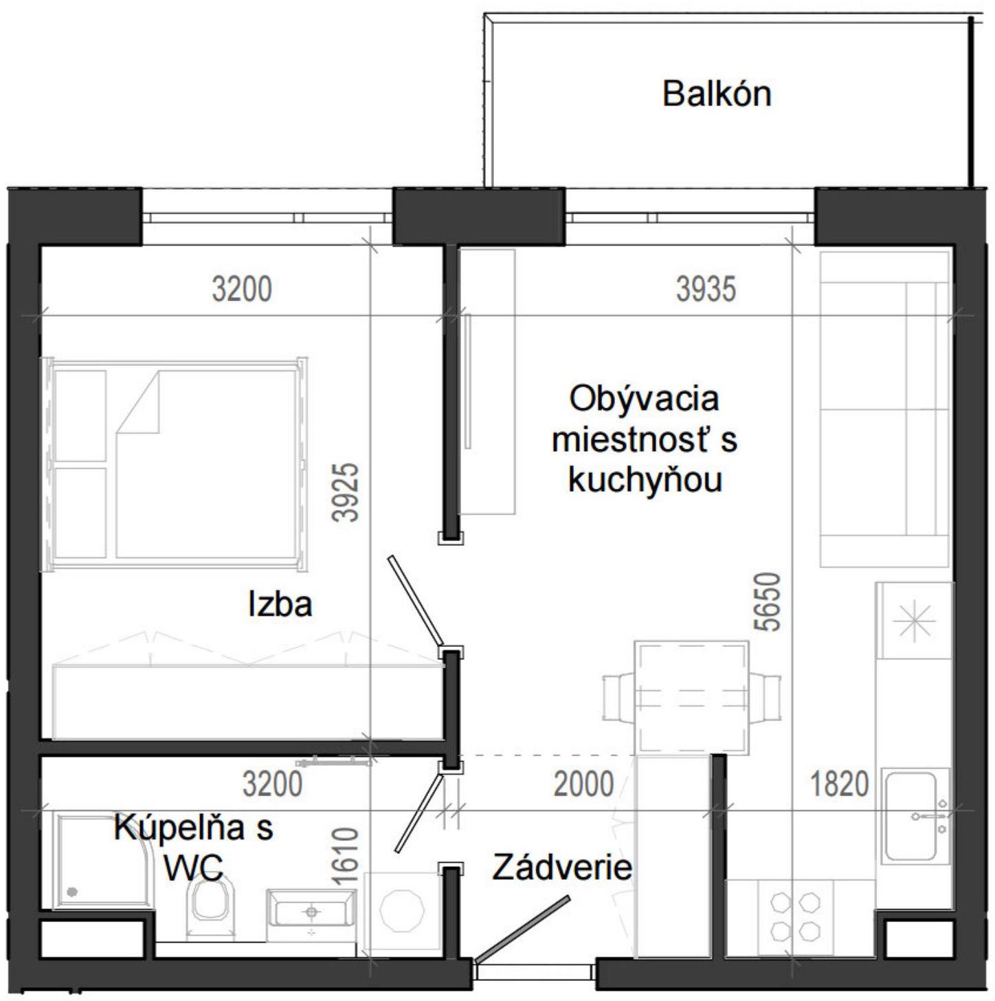 2 izbový byt B14 - 3D