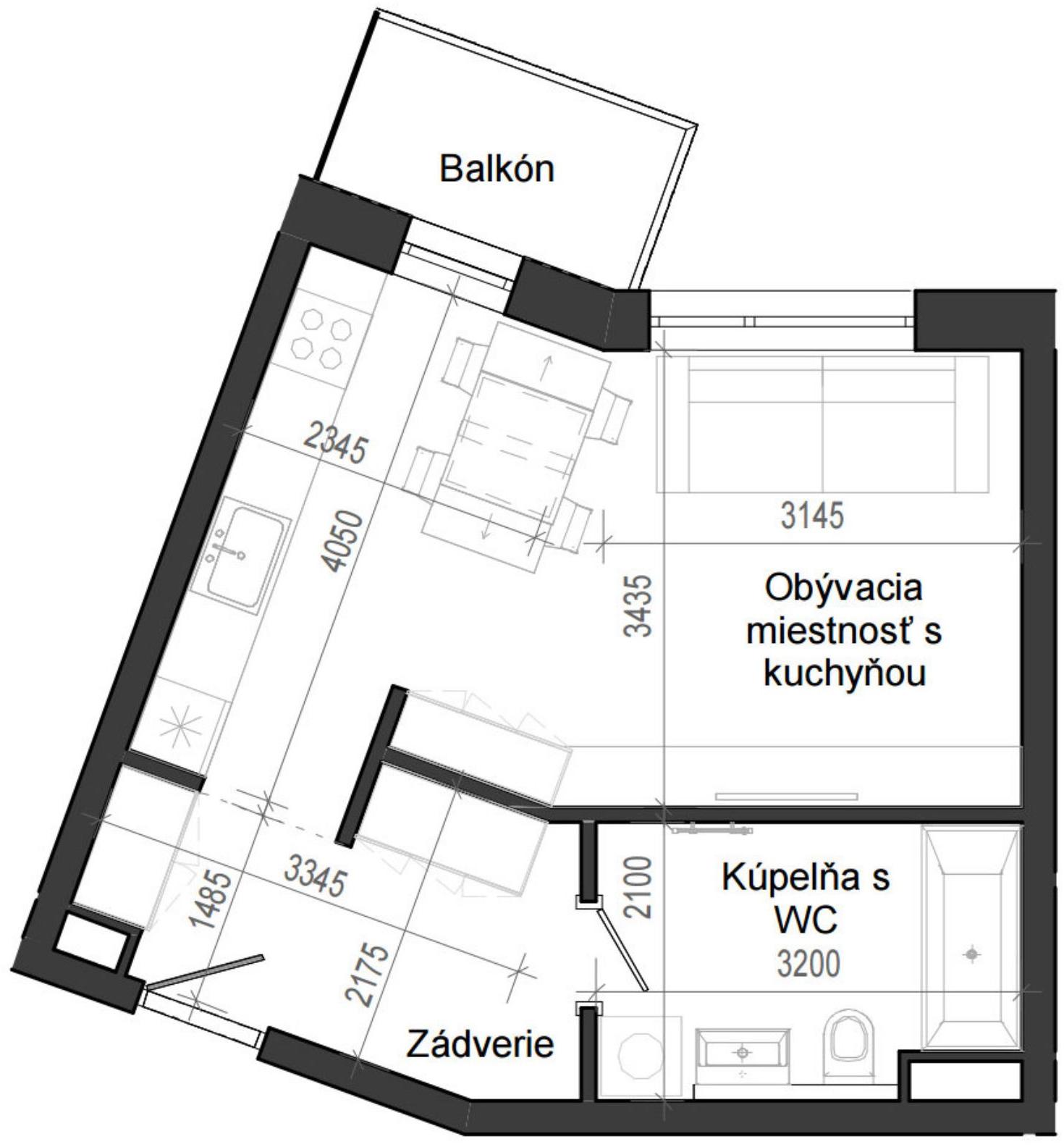 1 izbový byt B14 - 3C