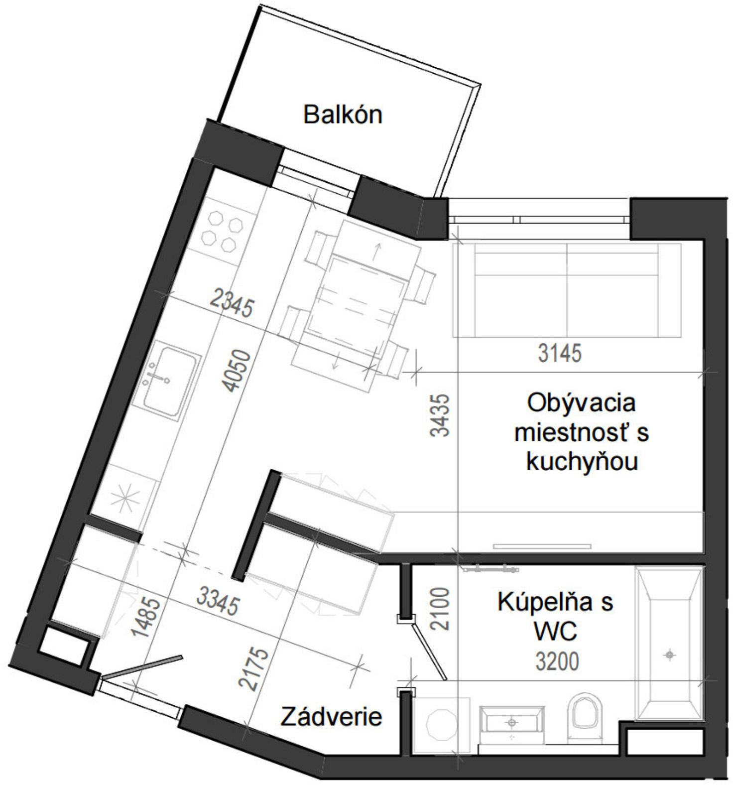 1 izbový byt B14 - 2C