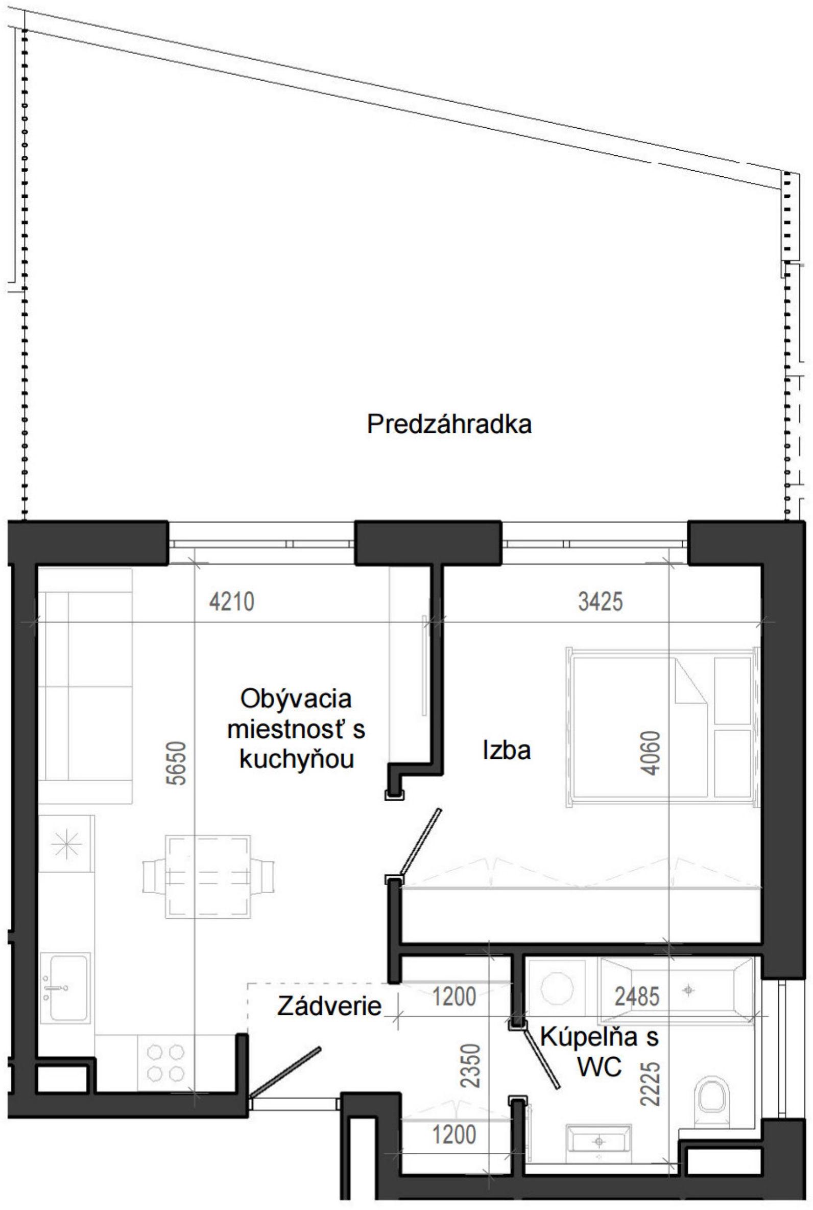 0 izbový byt B14 - 1F-OP