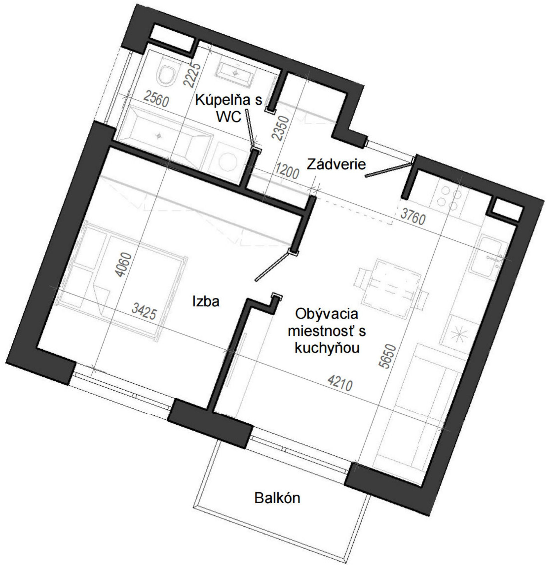 2 izbový byt B14 - 1A