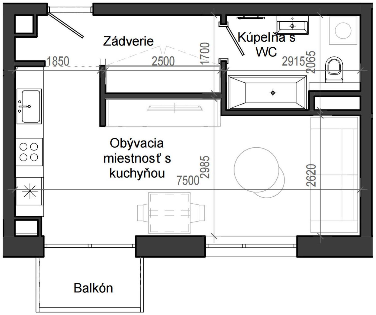 1 izbový byt B13 - 8A