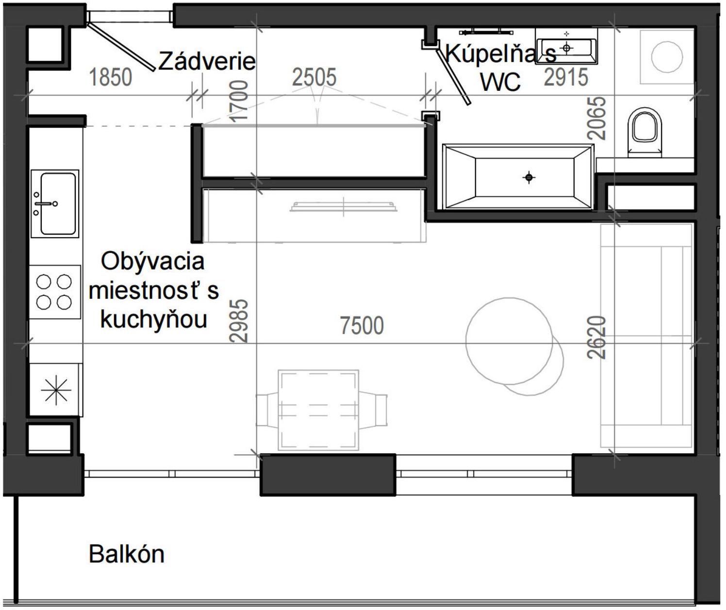 1 izbový byt B13 - 4A