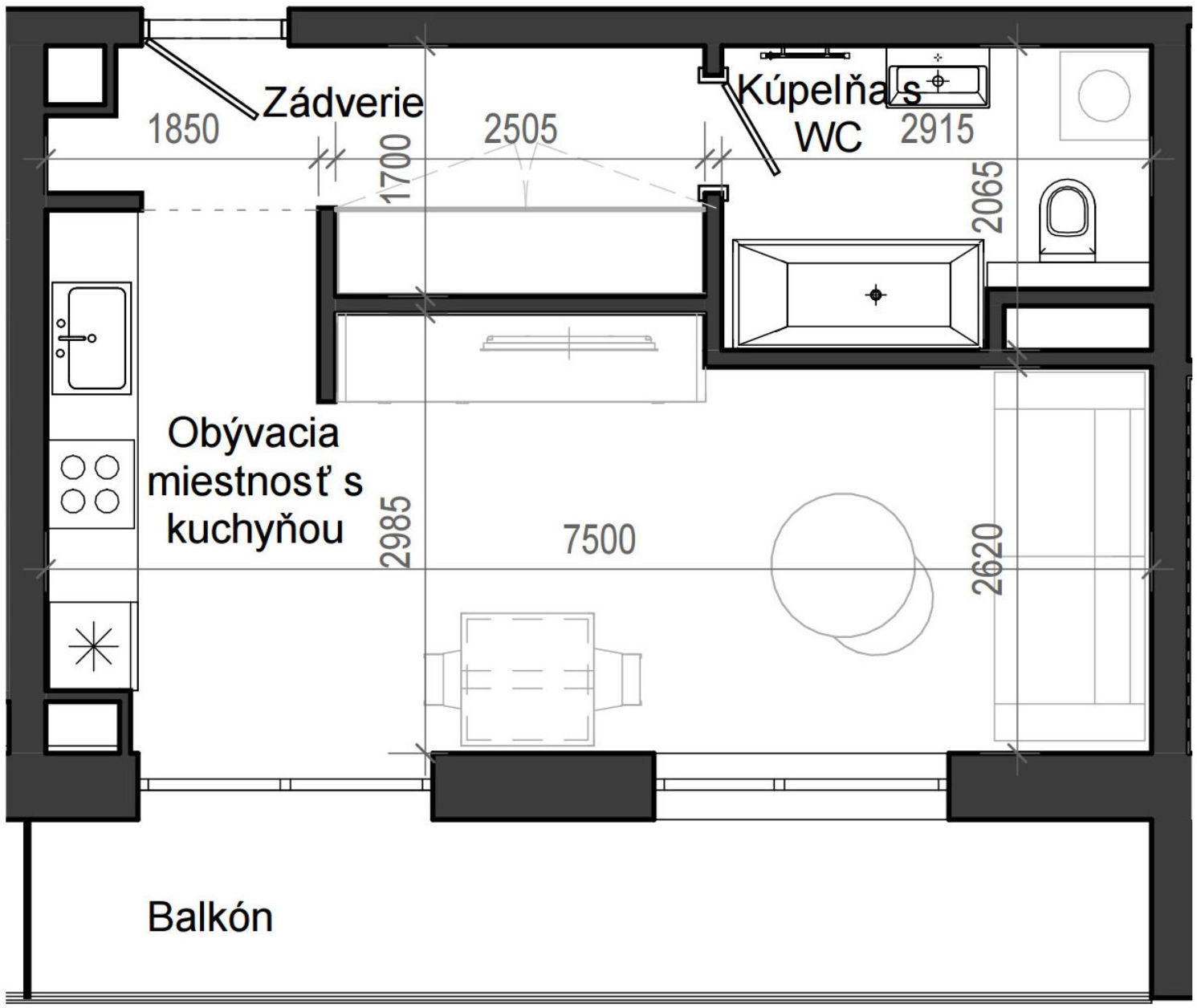 1 izbový byt B13 - 3A