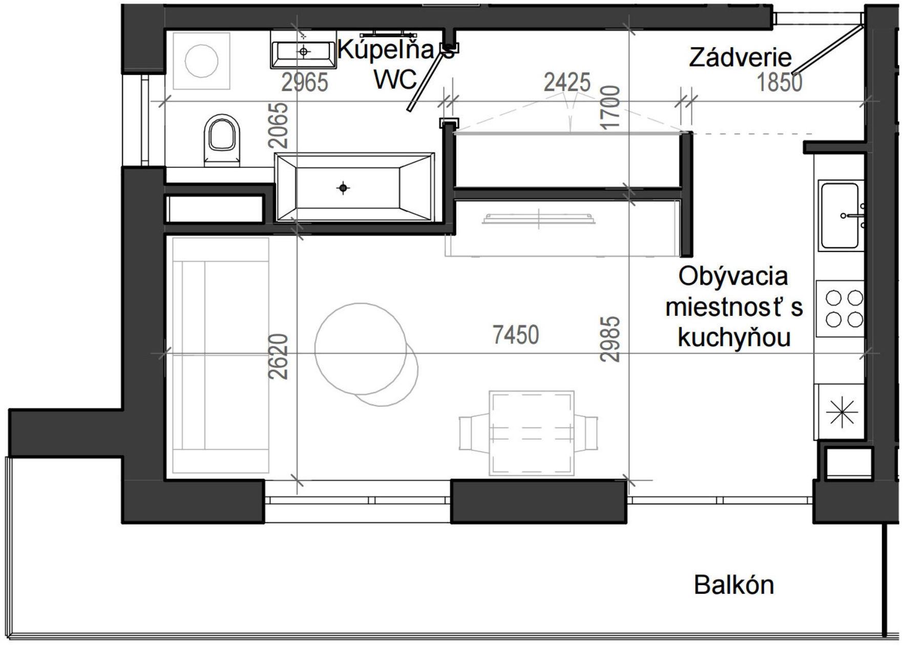 1 izbový byt B13 - 2B
