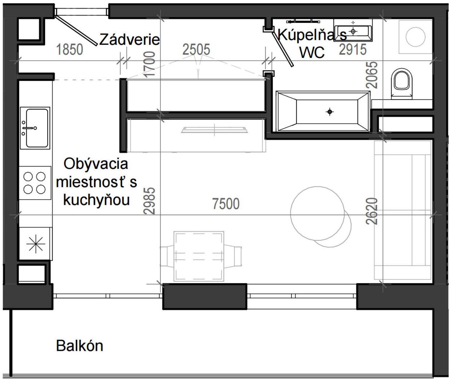 1 izbový byt B13 - 2A