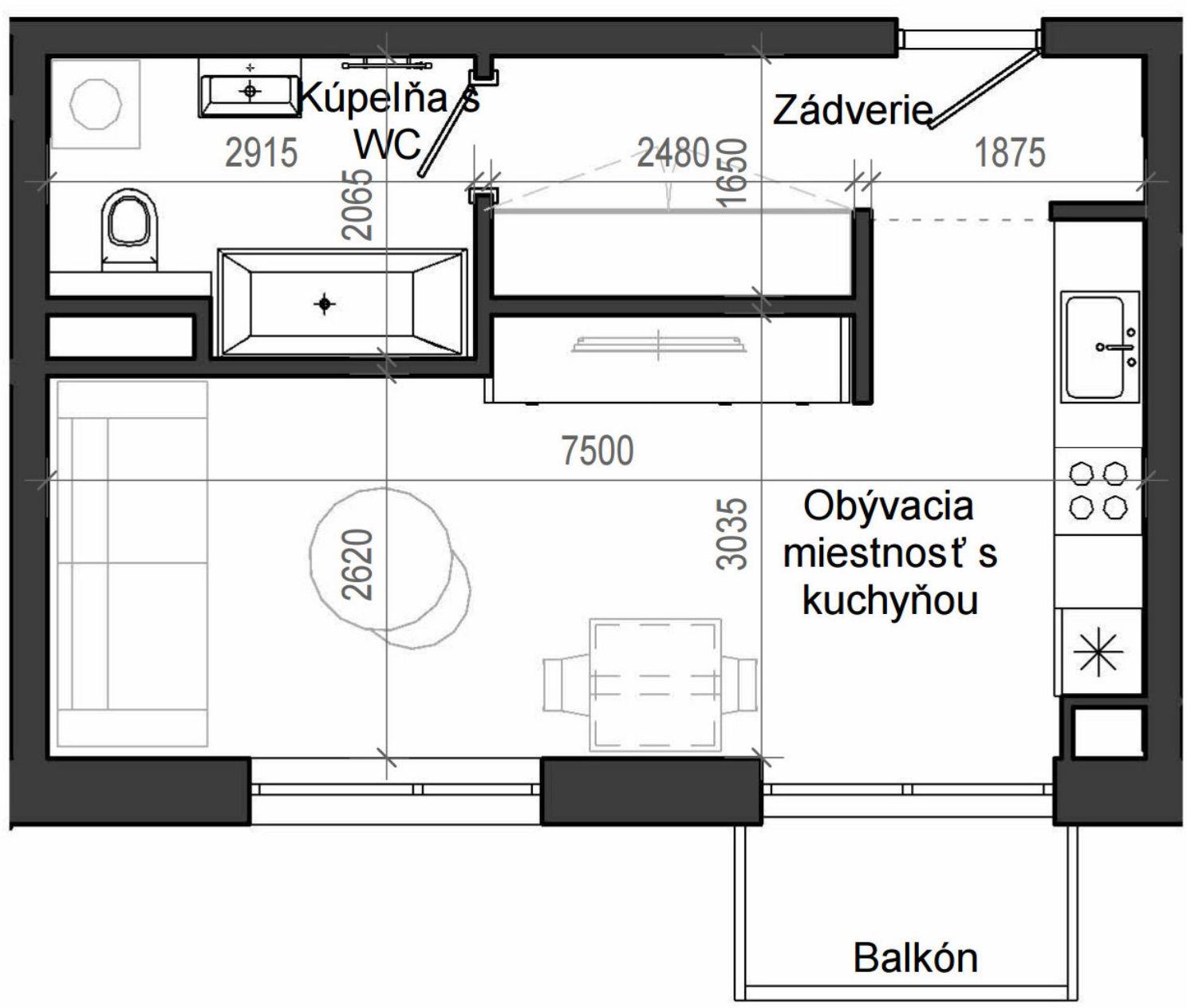 1 izbový byt B13 - 1H