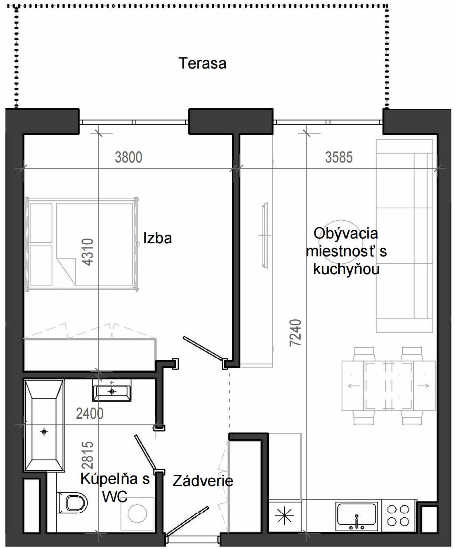 2 izbový byt B13 - 1D