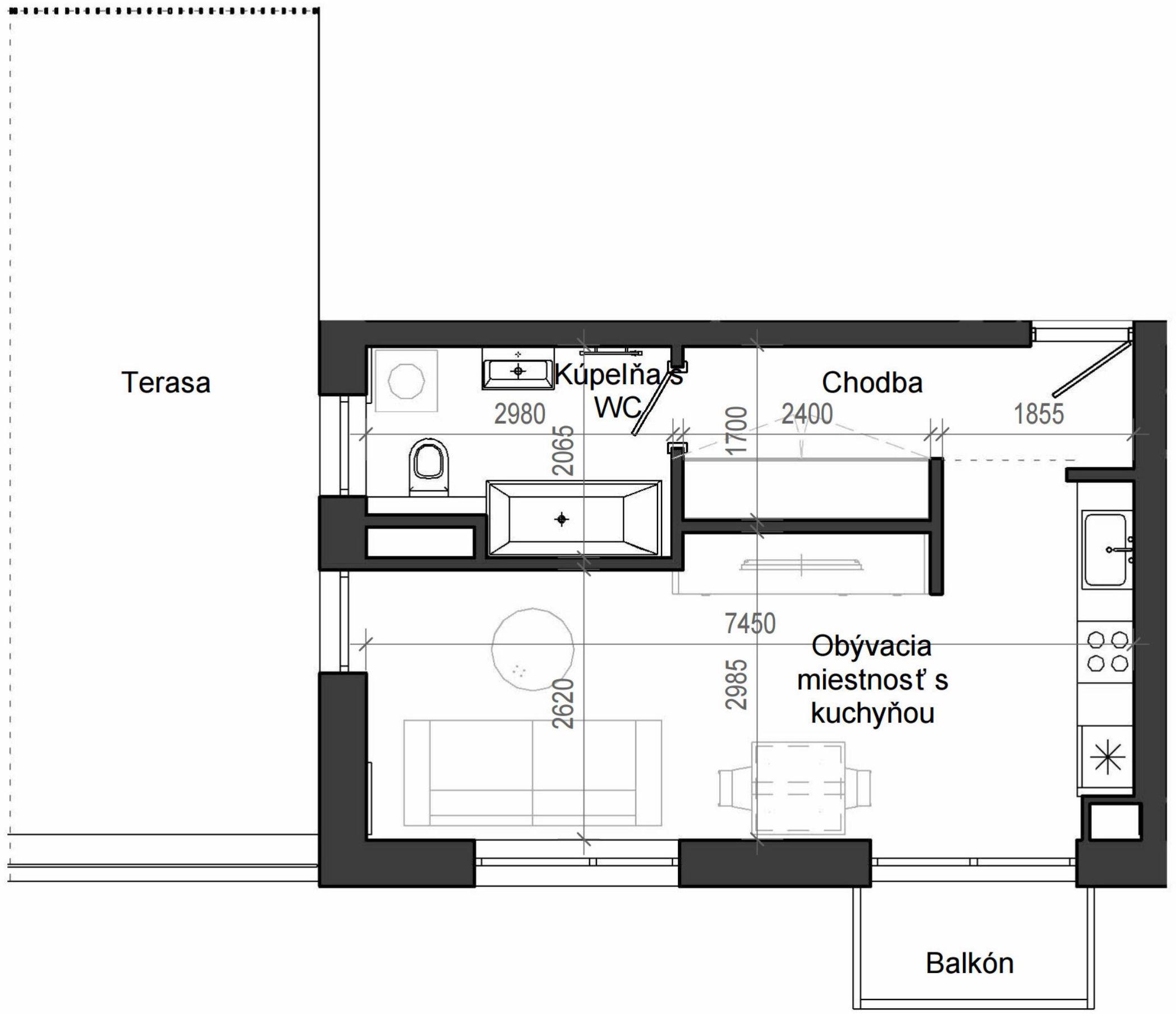 1 izbový byt B13 - 1B