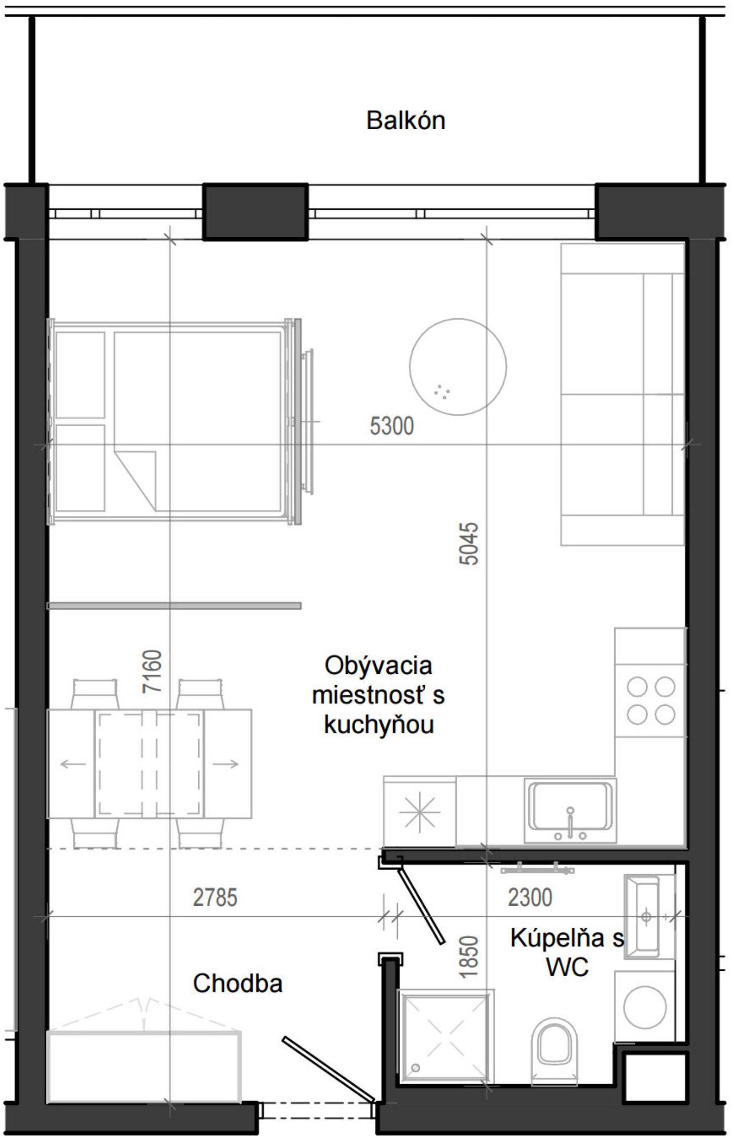 1 izbový byt B12 - 4F