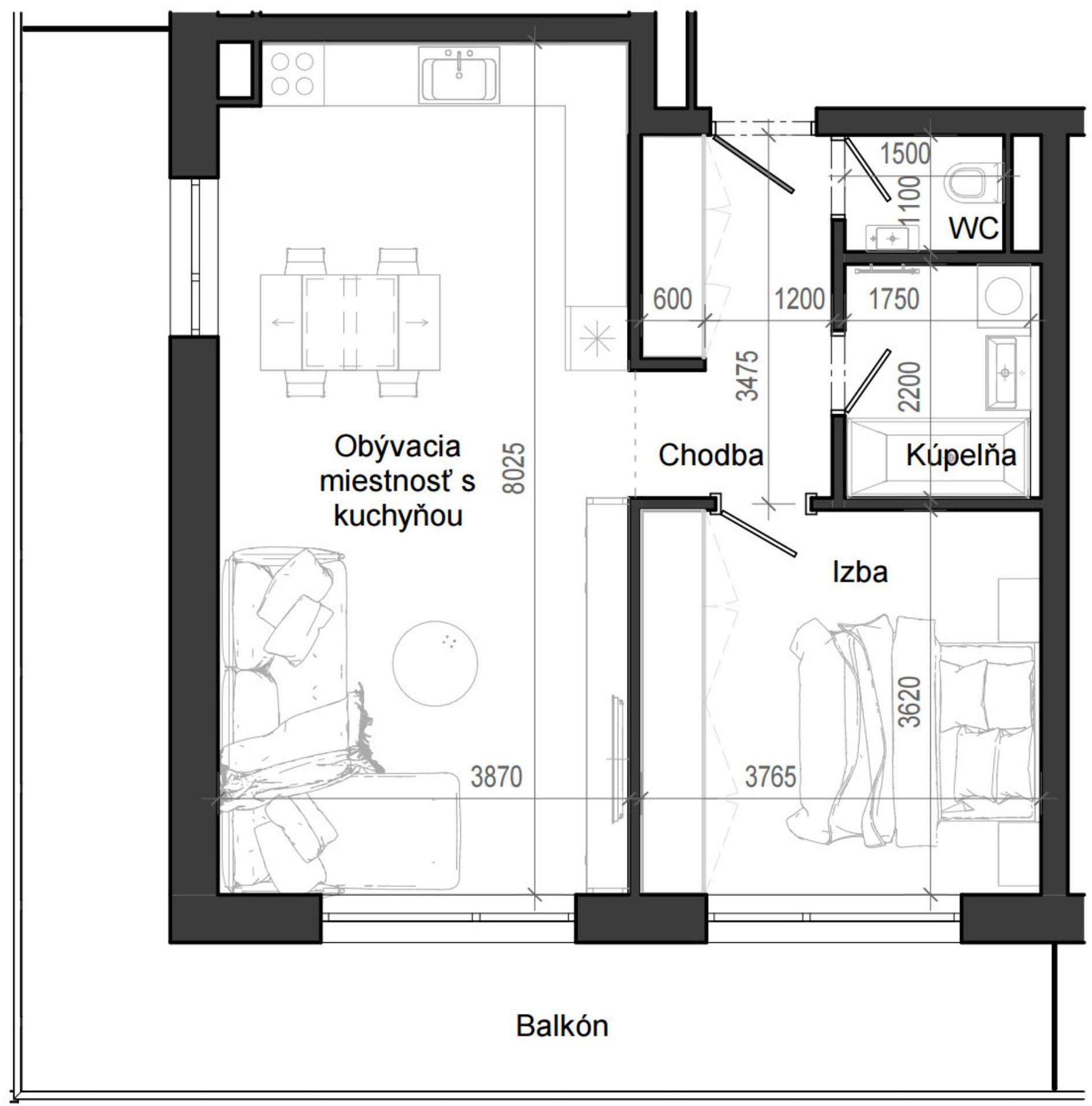 2 izbový byt B12 - 4C