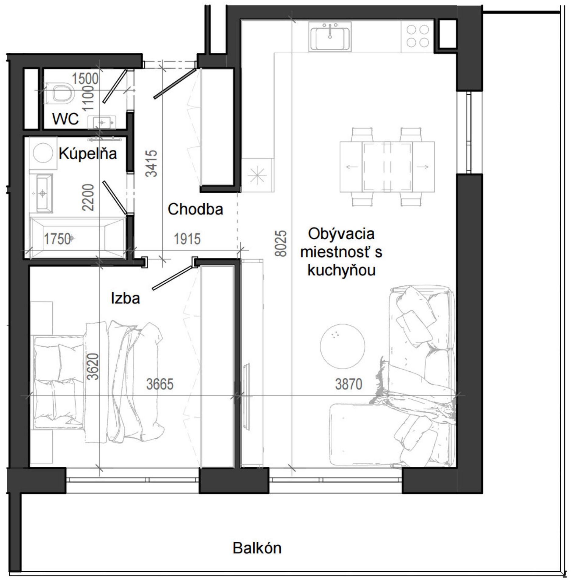 2 izbový byt B12 - 3H