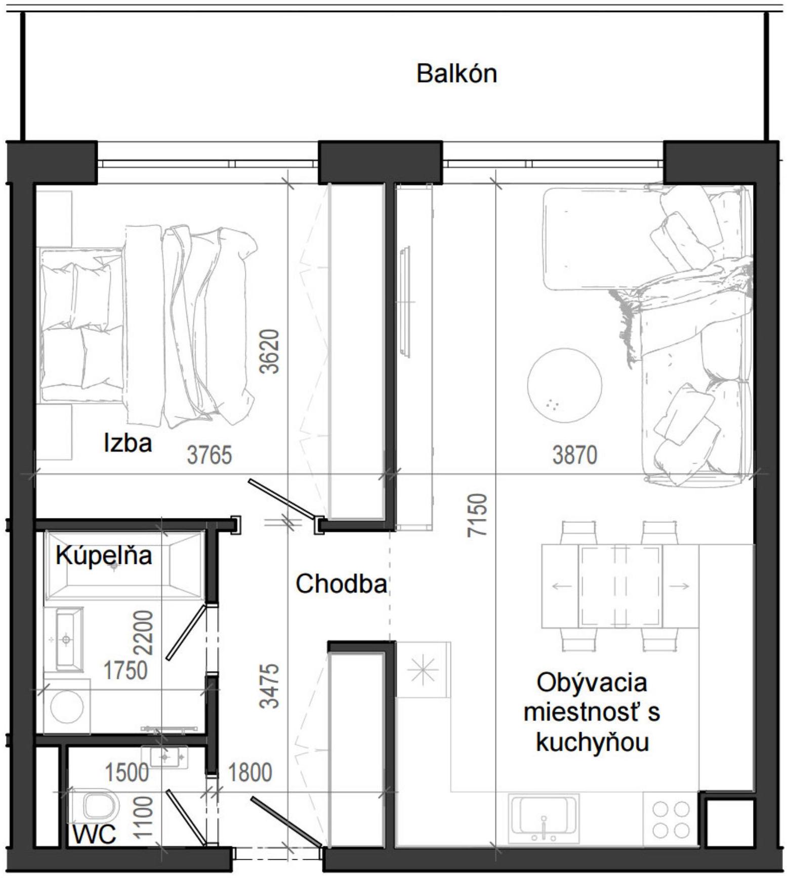 2 izbový byt B12 - 3E