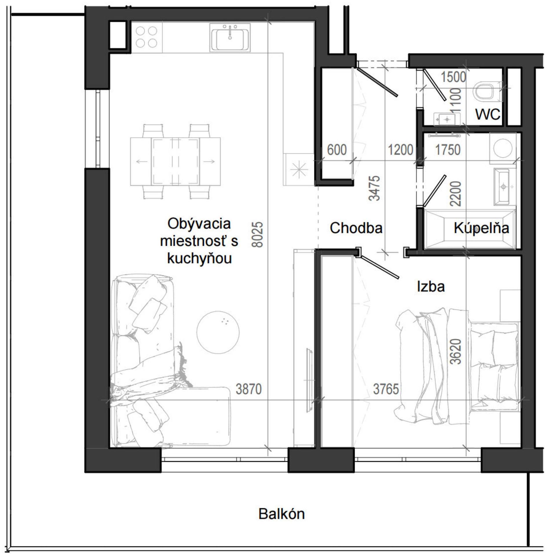 2 izbový byt B12 - 3C