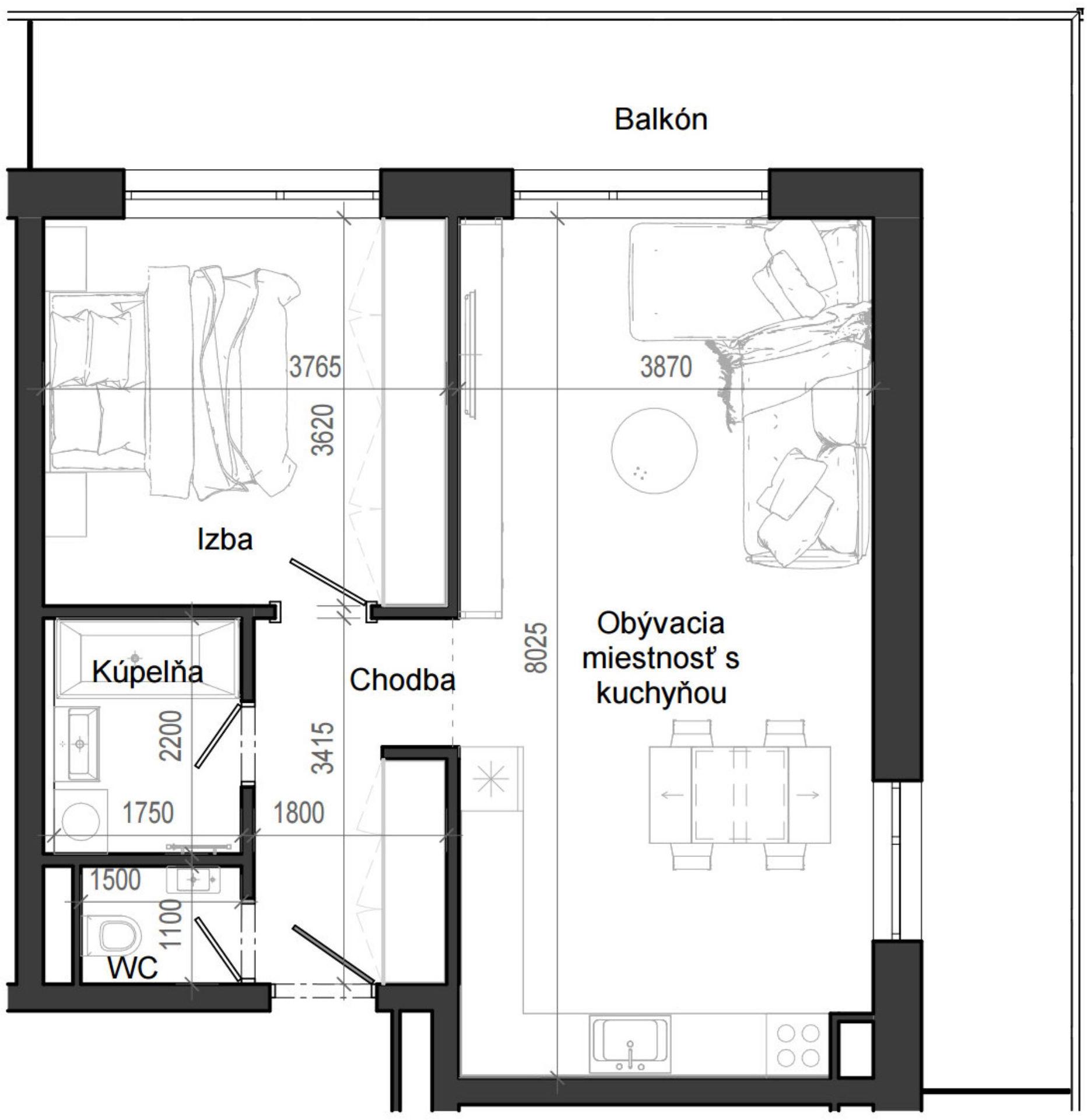 2 izbový byt B12 - 2G