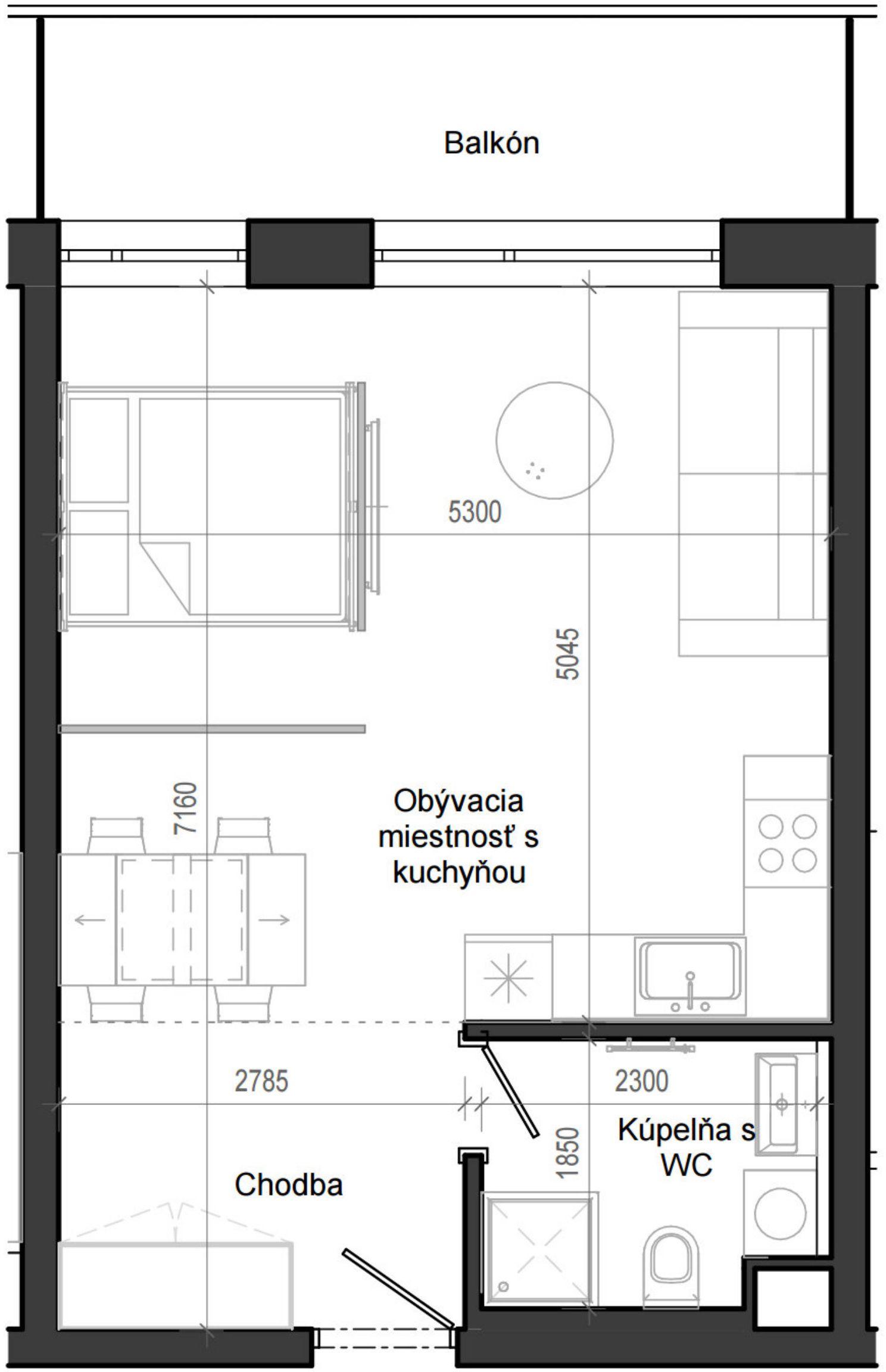 1 izbový byt B12 - 2F