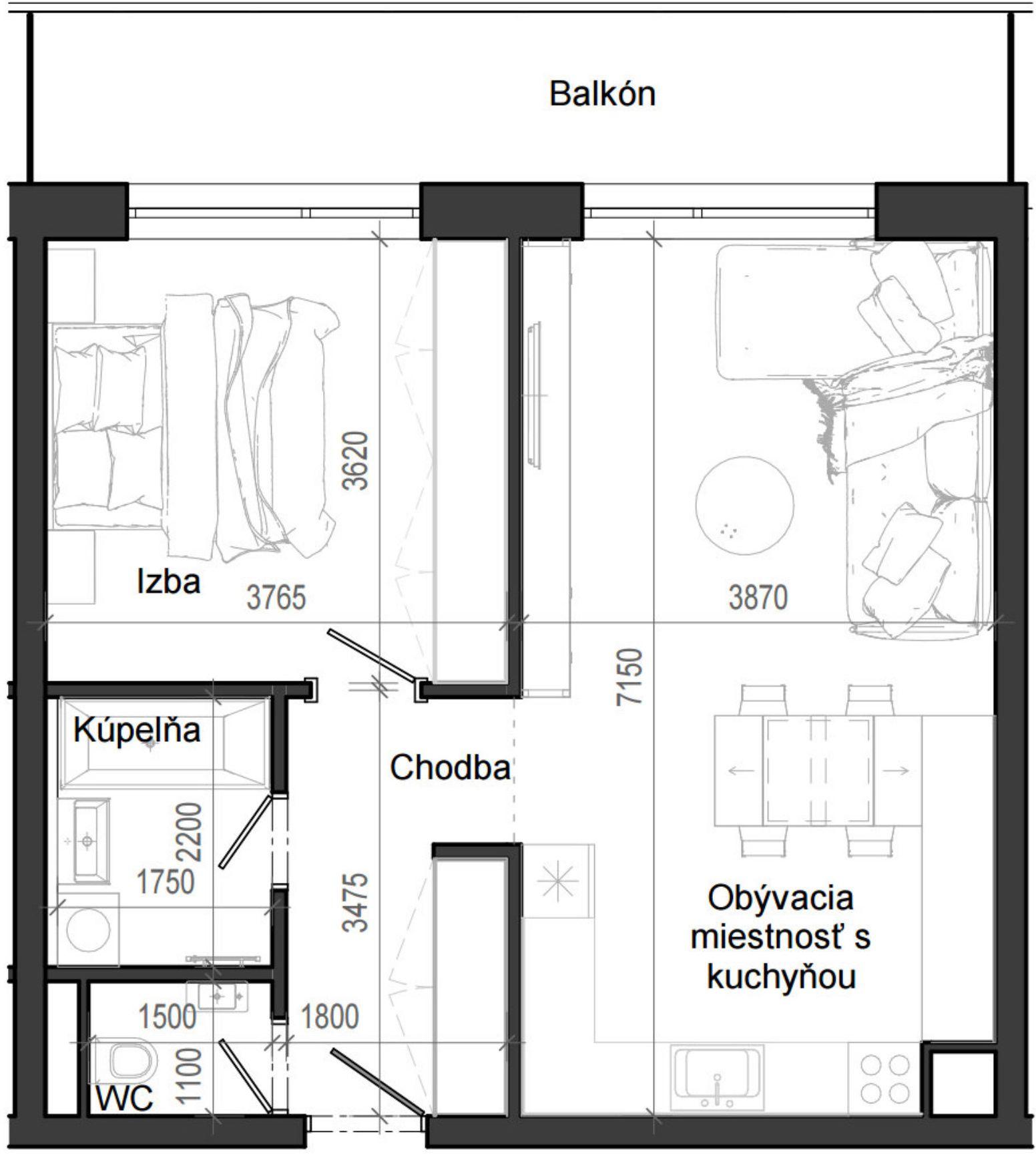 2 izbový byt B12 - 2E