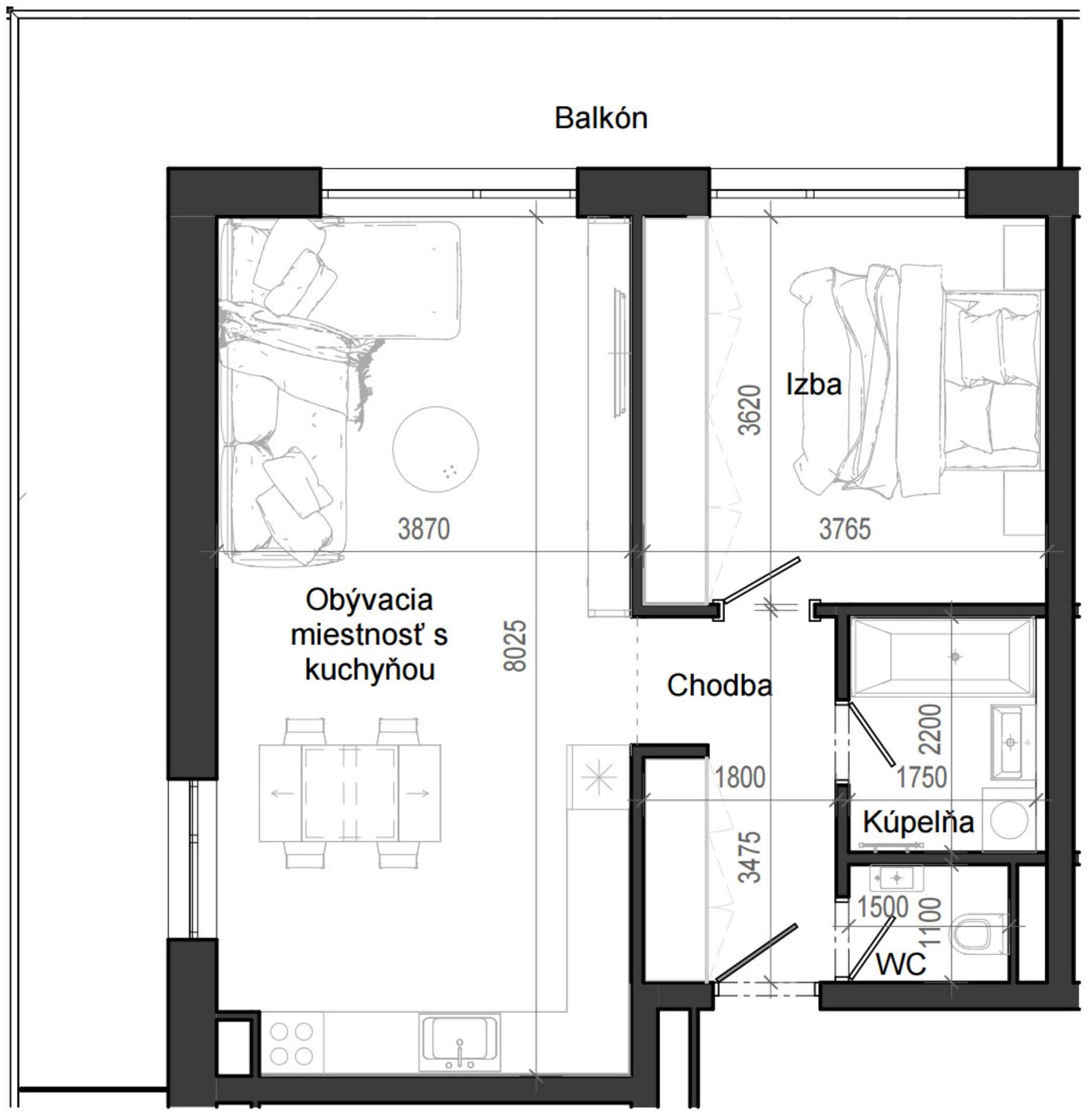 2 izbový byt B12 - 2D