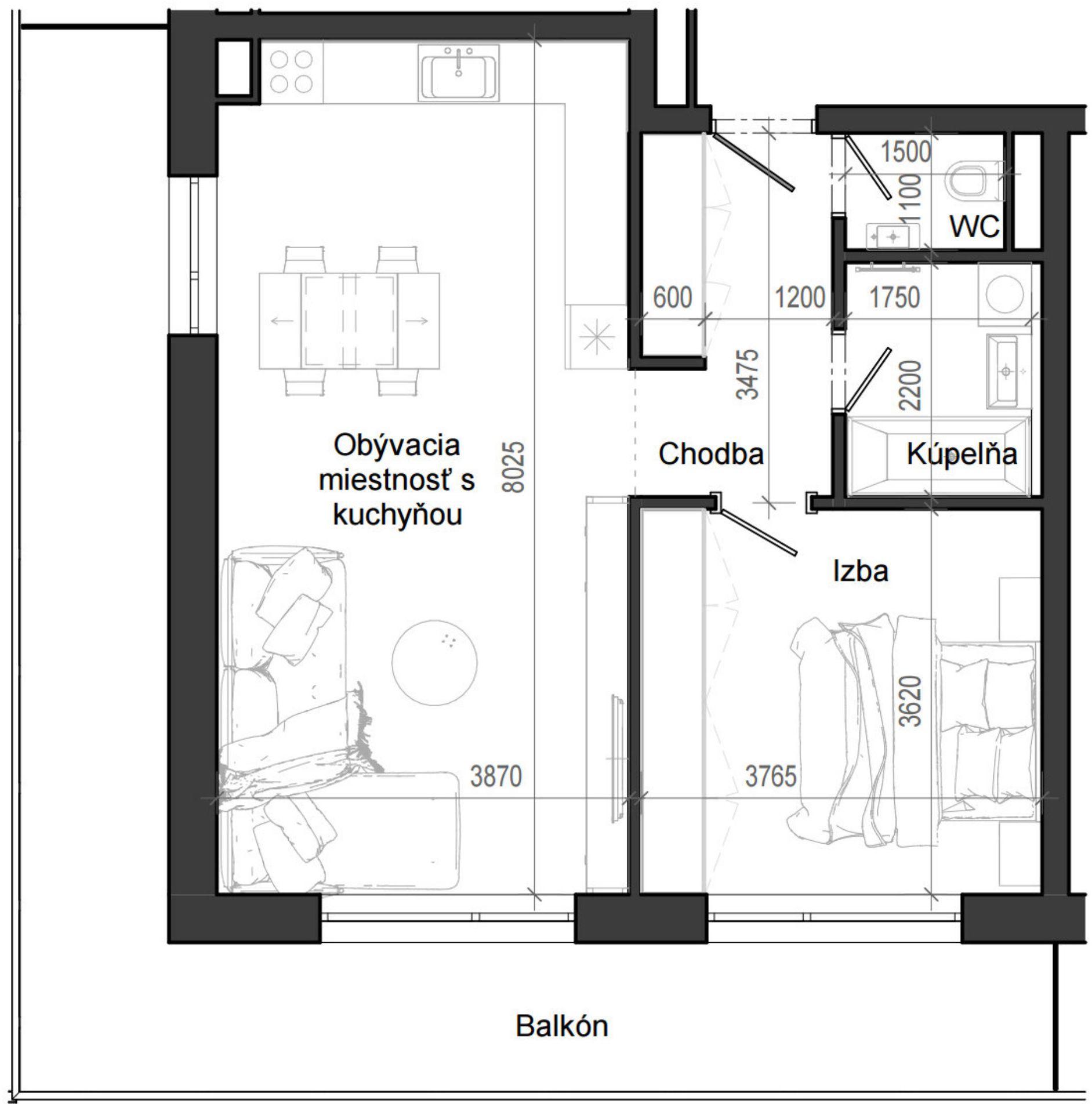 2 izbový byt B12 - 2C