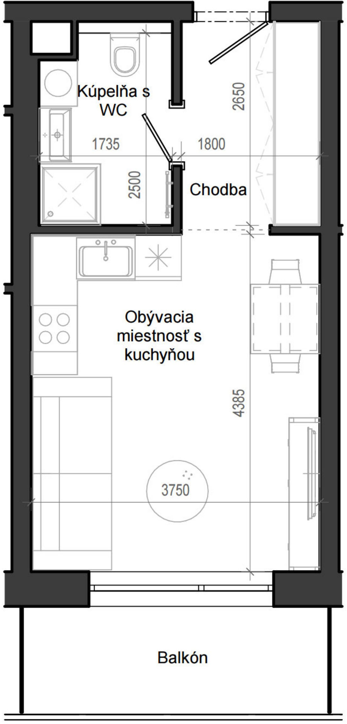 1 izbový byt B12 - 2B