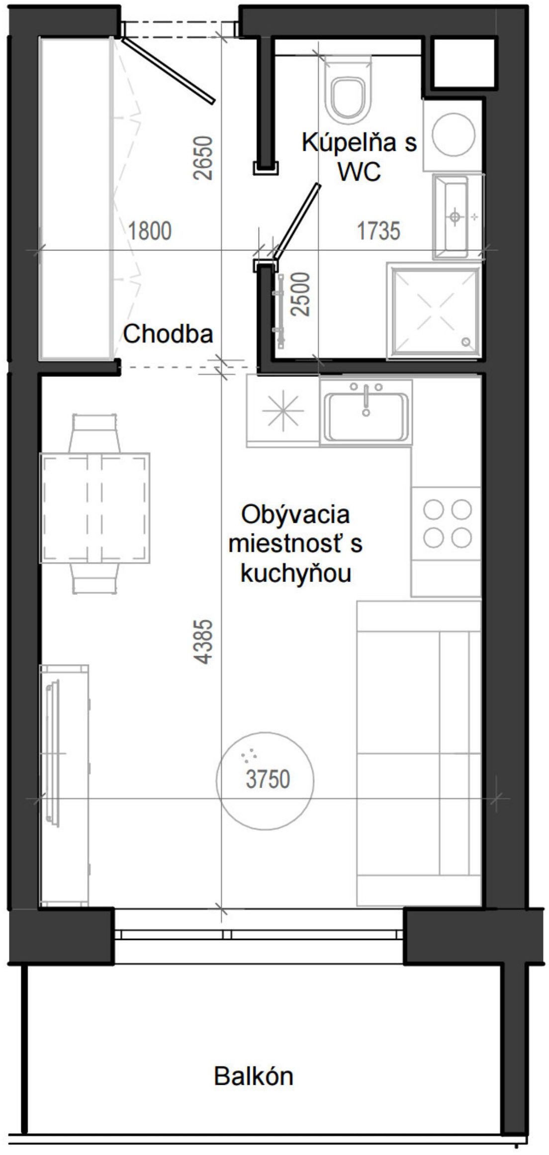 1 izbový byt B12 - 2A