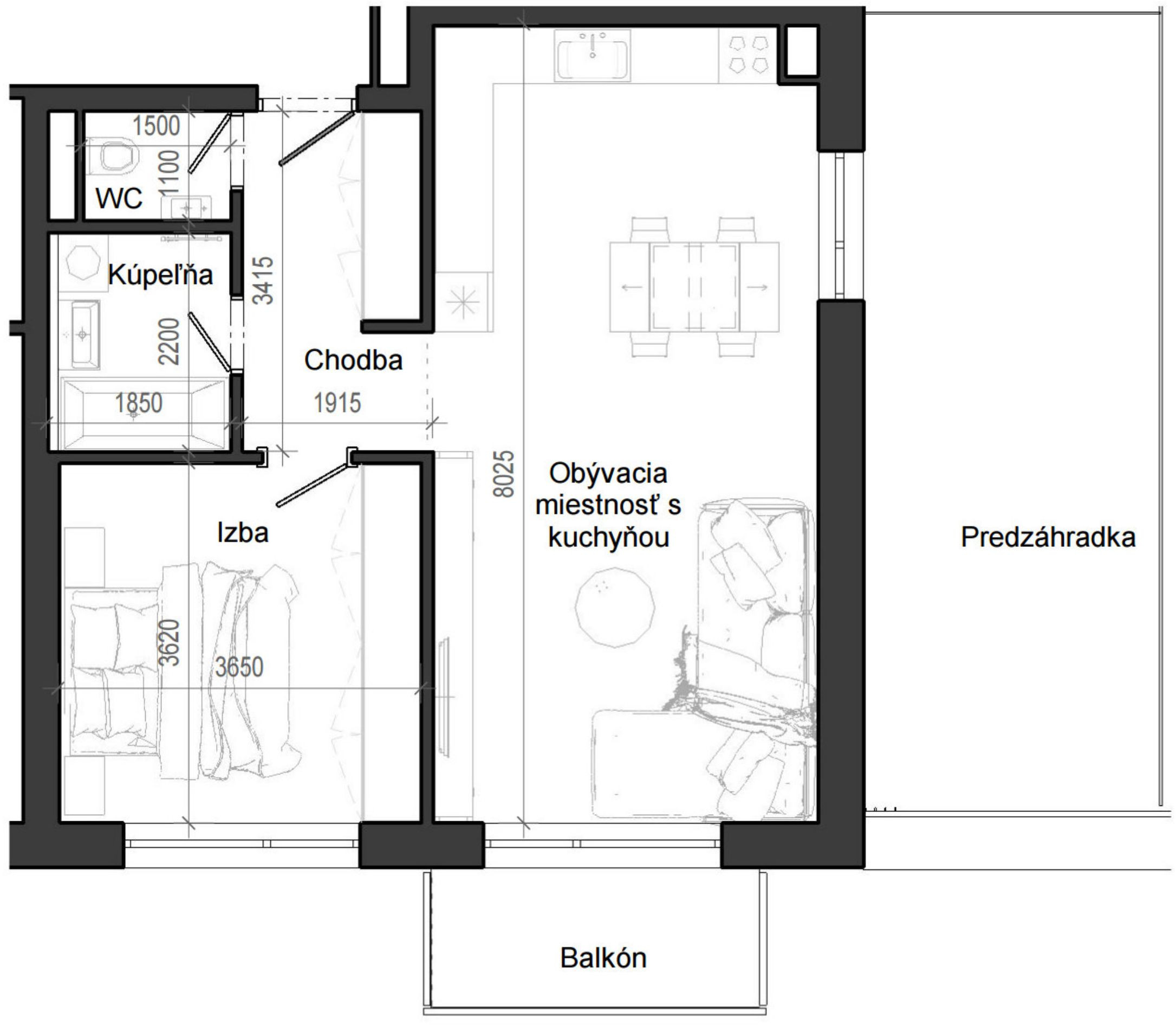 2 izbový byt B12 - 1H