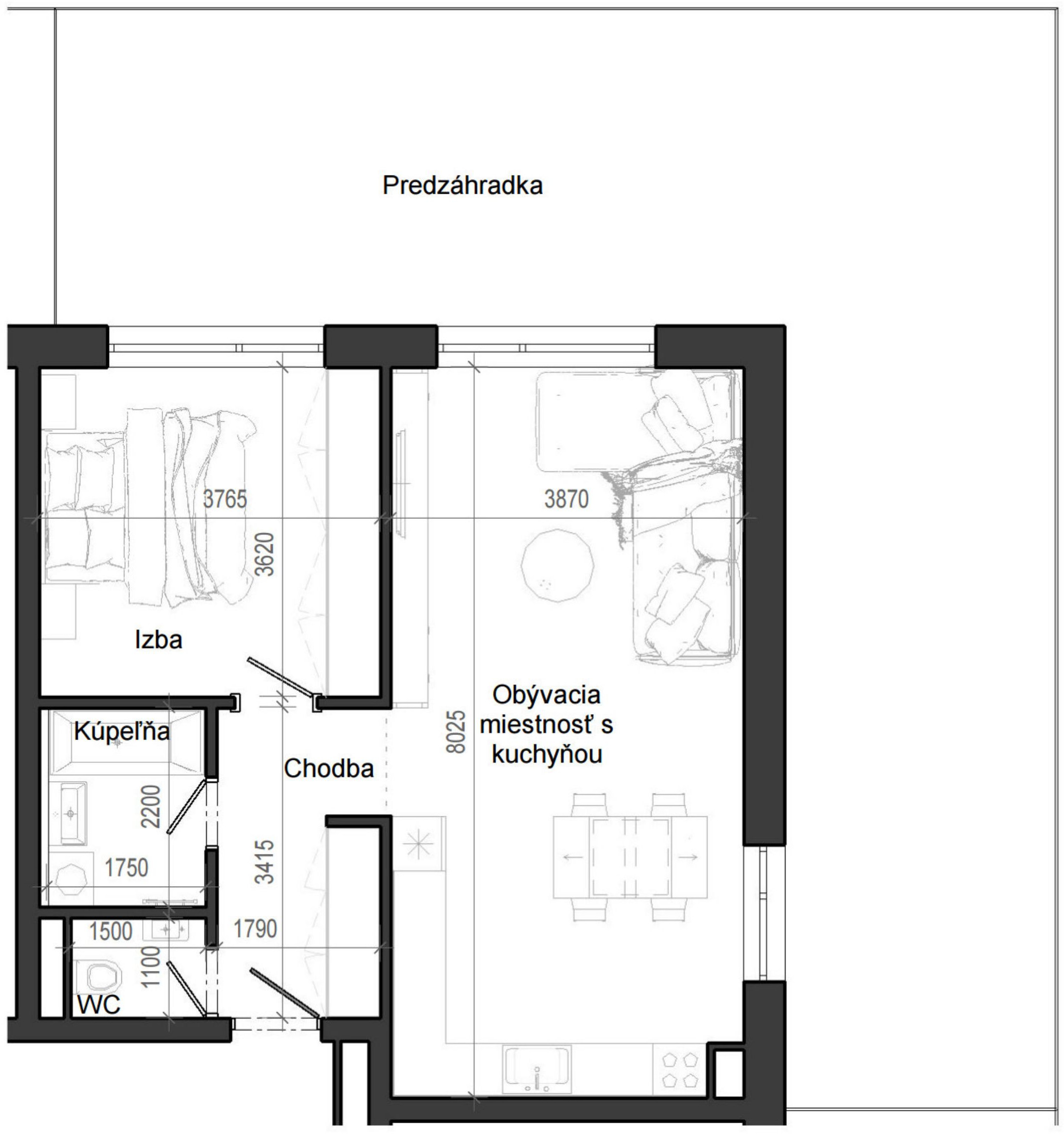 2 izbový byt B12 - 1G