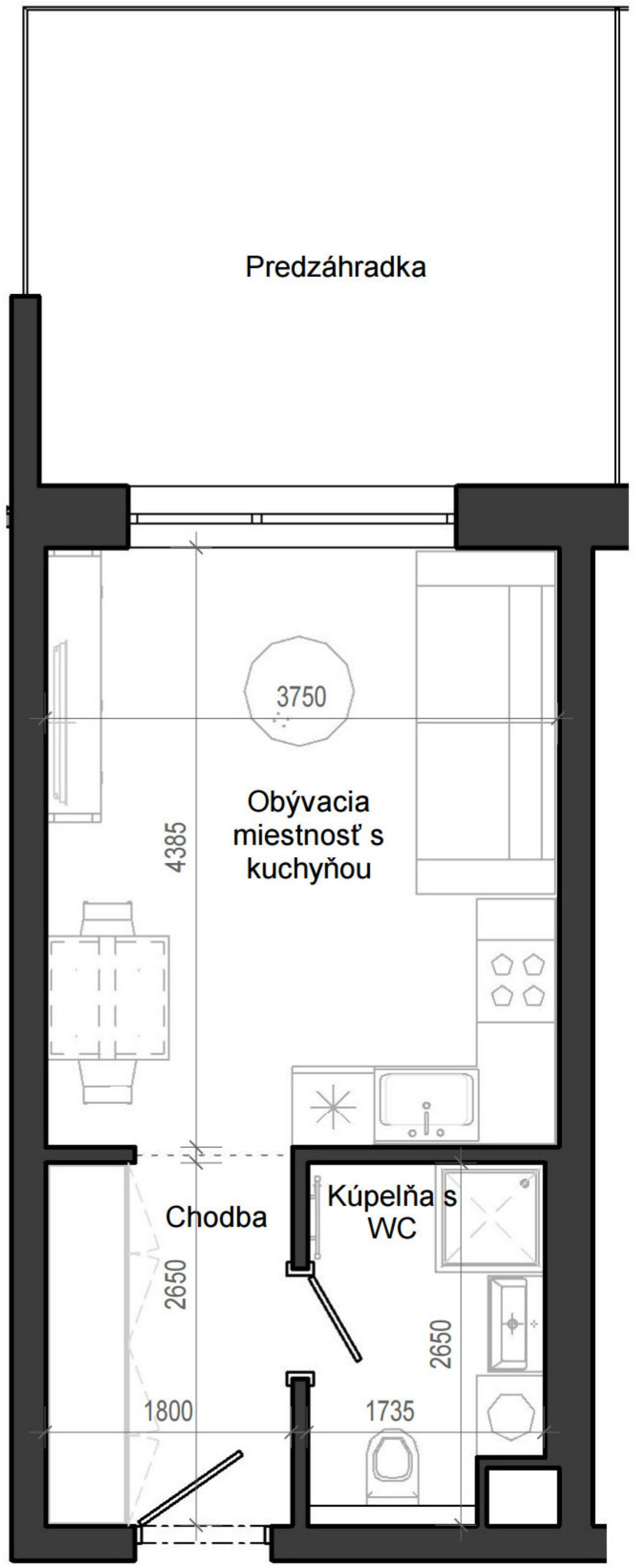 1 izbový byt B12 - 1F