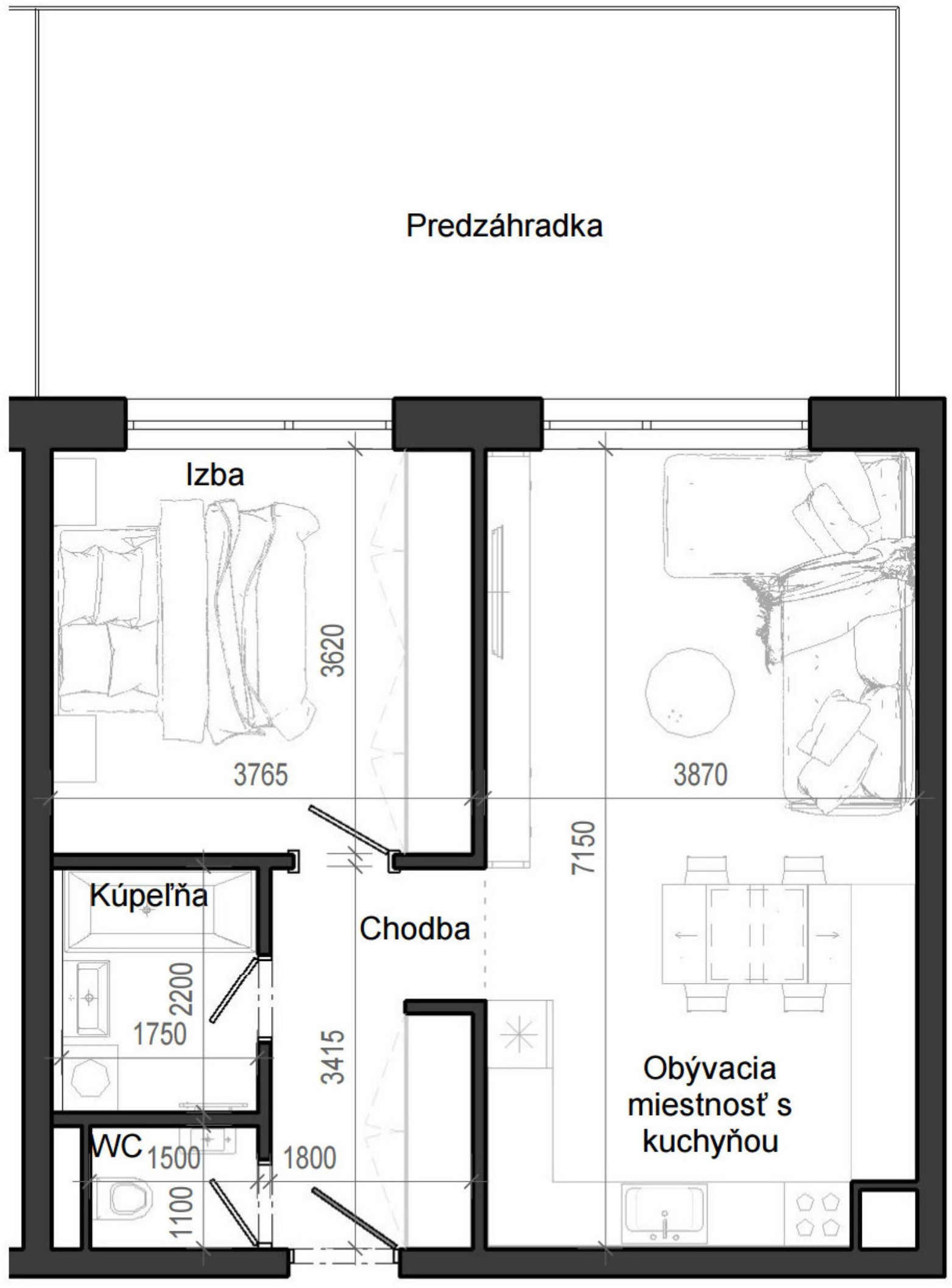 2 izbový byt B12 - 1E