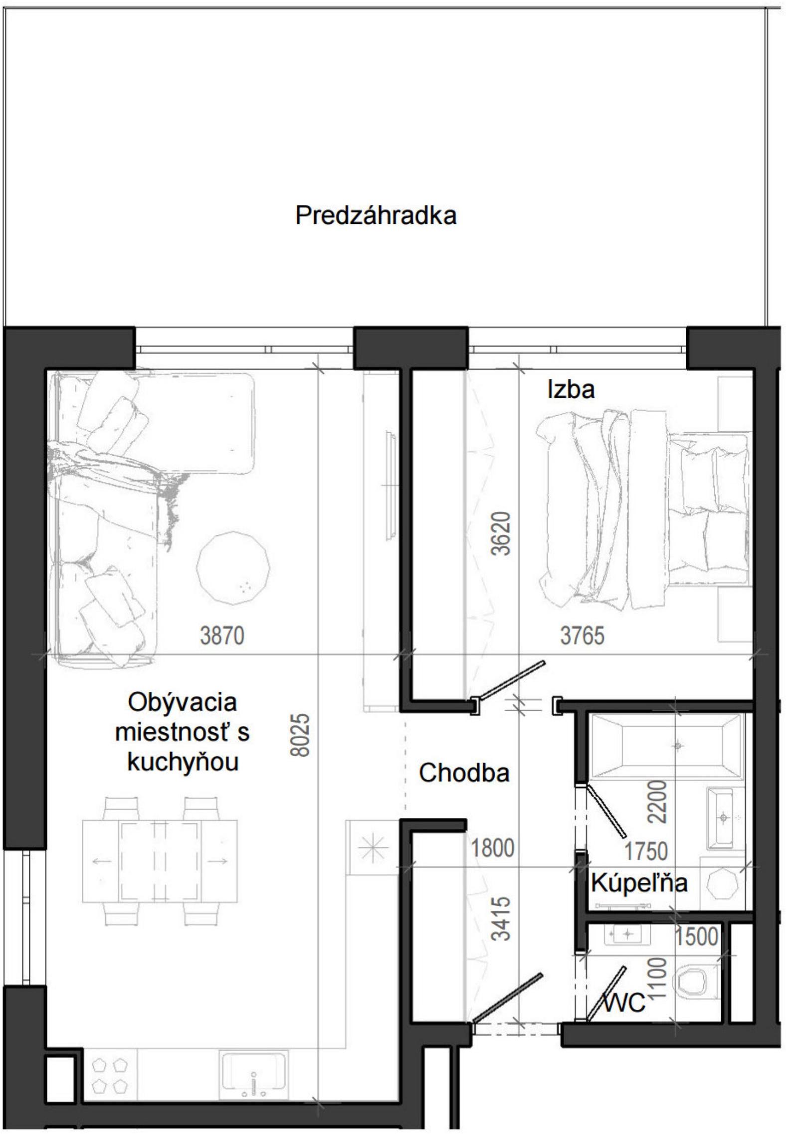 2 izbový byt B12 - 1D