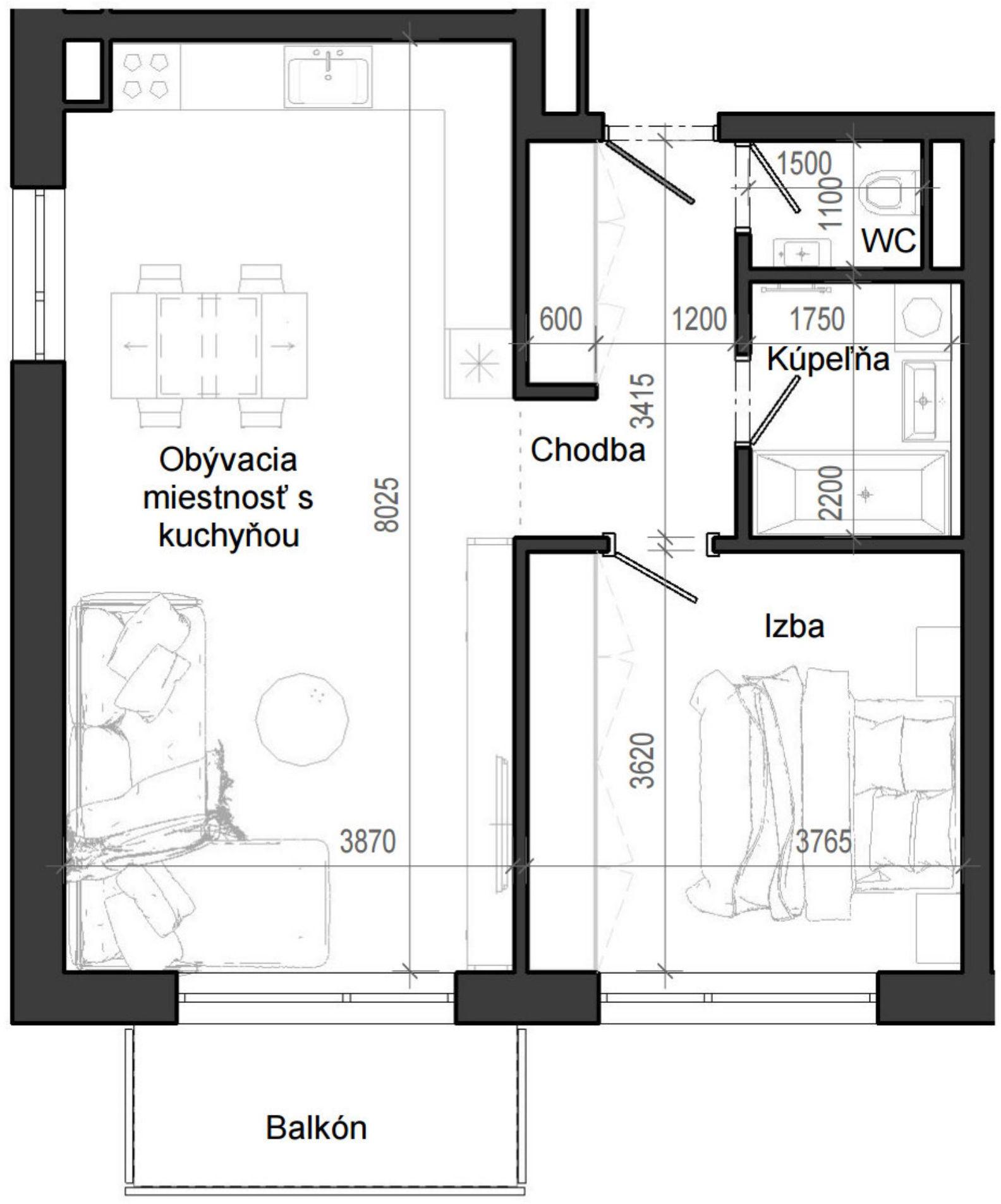 2 izbový byt B12 - 1C