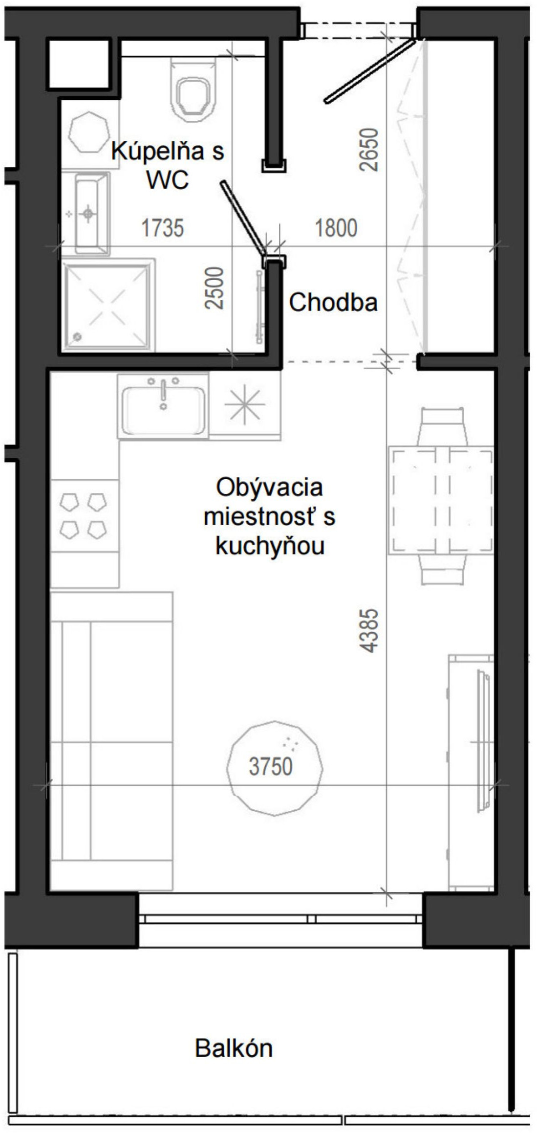 1 izbový byt B12 - 1B