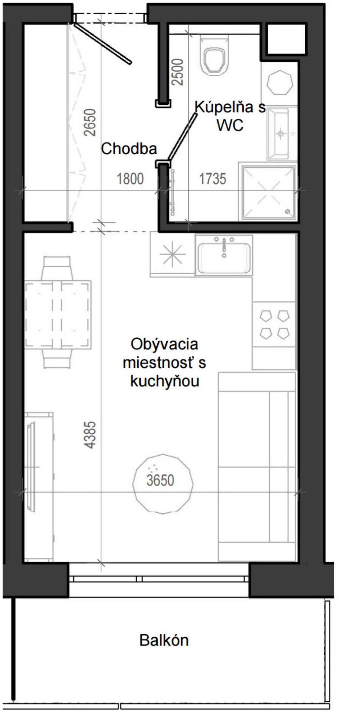 1 izbový byt B12 - 1A