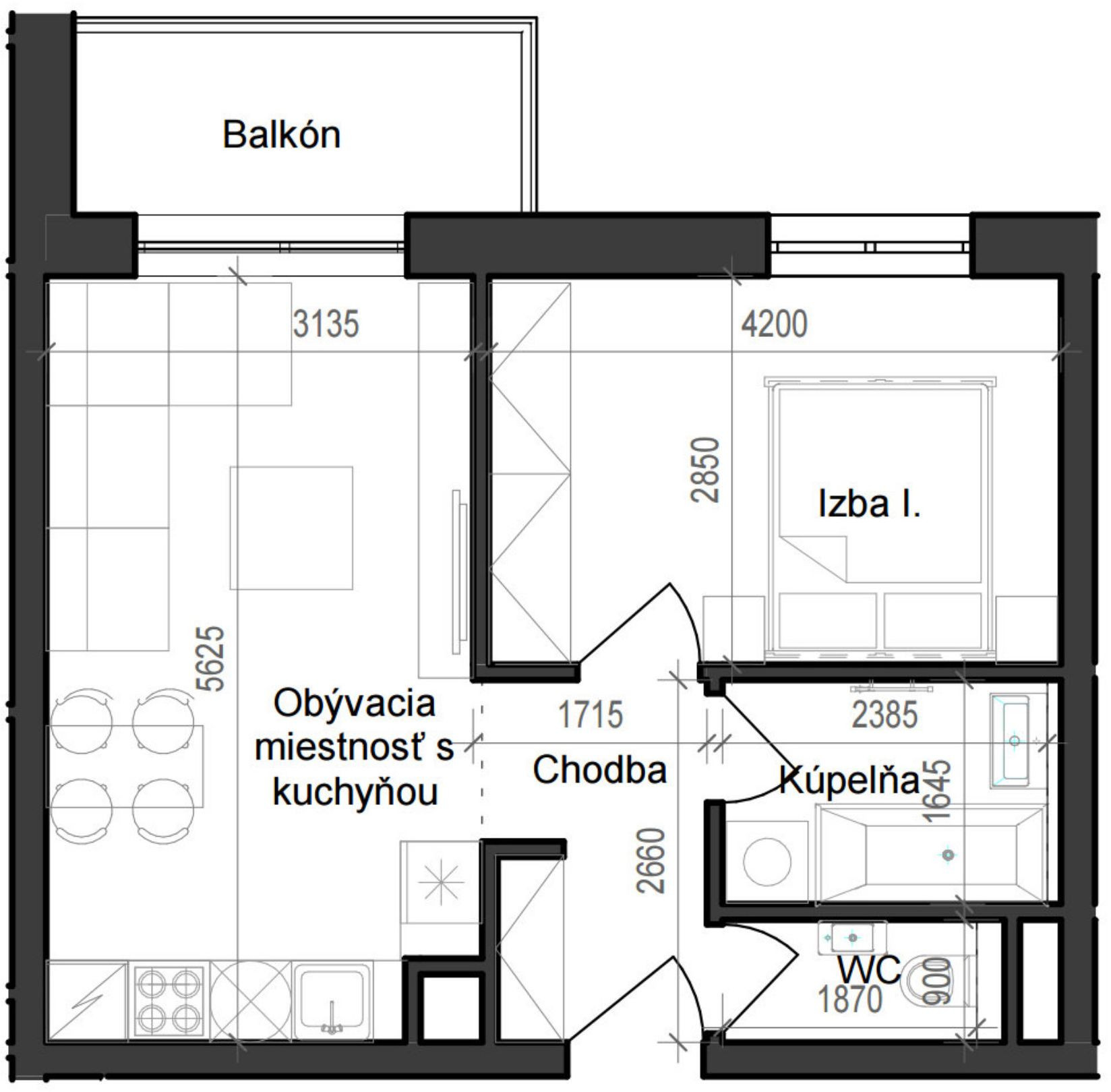 2 izbový byt B11 - 3D
