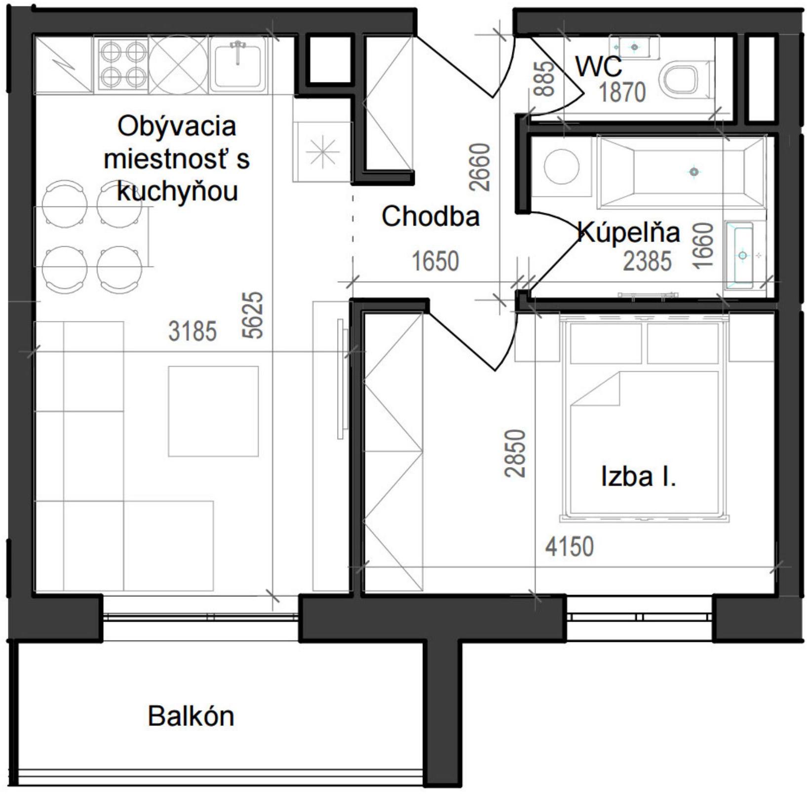 2 izbový byt B11 - 2B