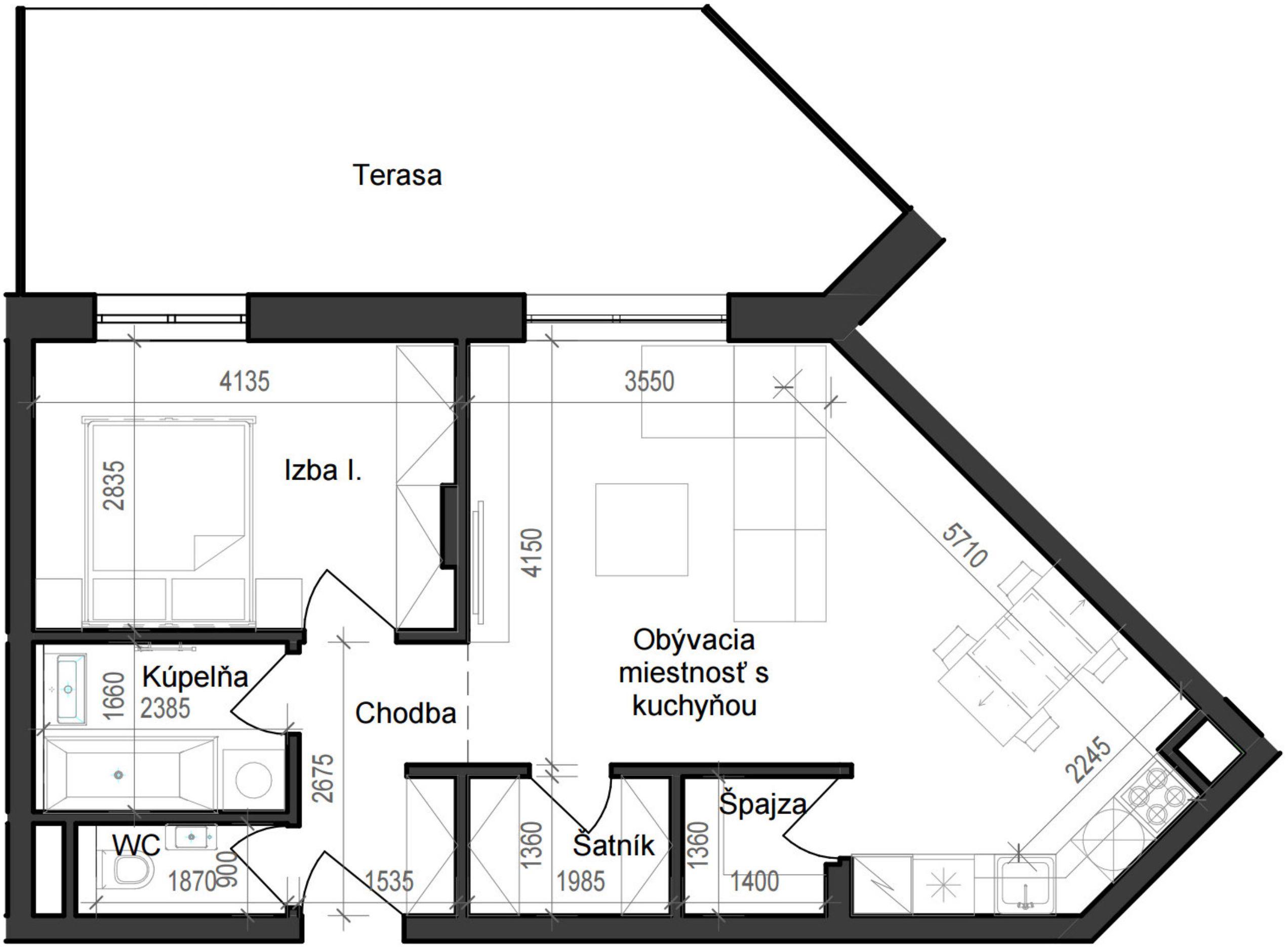 2 izbový byt B11 - 1E