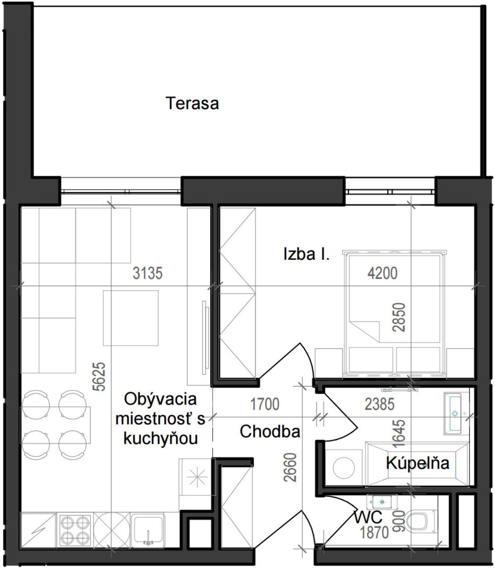 2 izbový byt B11 - 1D
