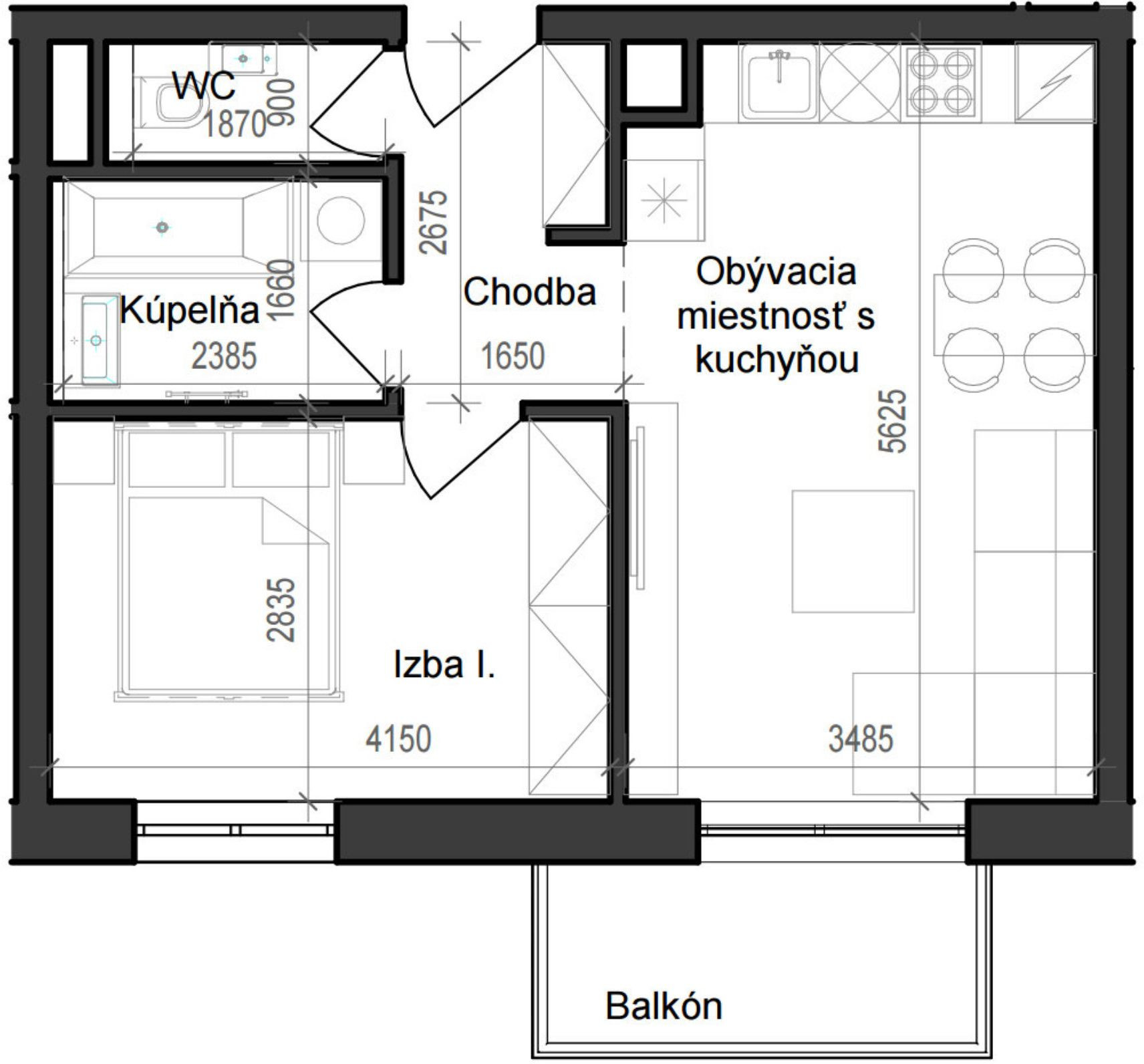 2 izbový byt B11 - 1A
