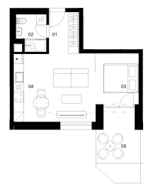 A1F - 1 izbový byt - Nové Mlynarce