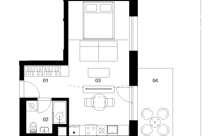 D1B - 1 izbový byt - Nové Mlynarce