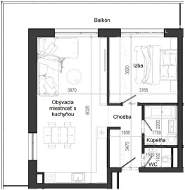 2 izbový byt B12 - 4D