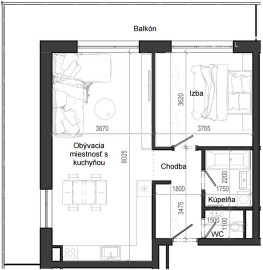2 izbový byt B12 - 3D