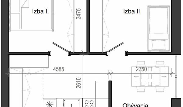 3 izbový byt B13 - 1F