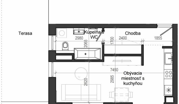 1 izbový byt B13 - 1B