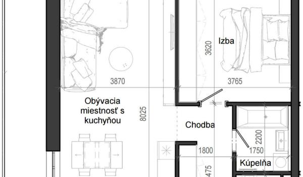 2 izbový byt B12 - 3D