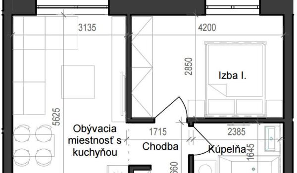 2 izbový byt B11 - 3D