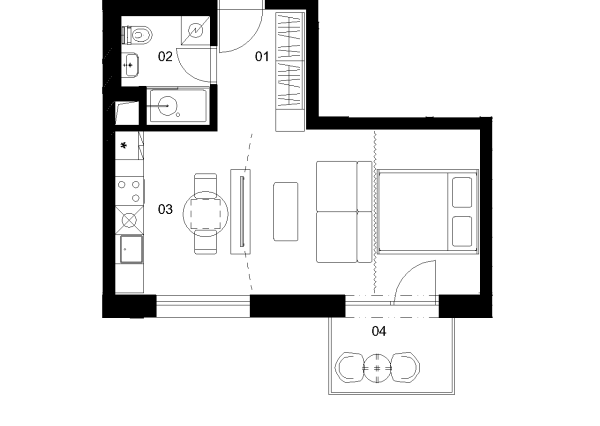 D2E - 1 izbový byt - Nové Mlynarce