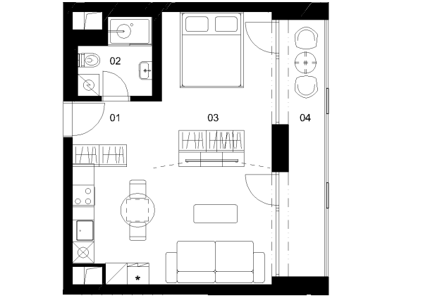 D4C - 1 izbový byt - Nové Mlynarce