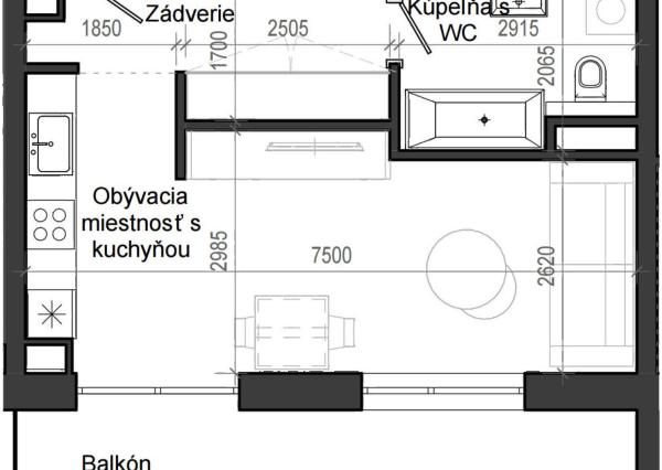 1 izbový byt B13 - 3A